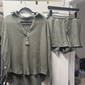 Aerie Waffle set top/shorts
